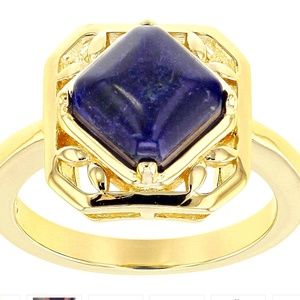 Blue Sodalite 18k Gold over Sterling  Silver Solitaire Ring Size 10 NEW